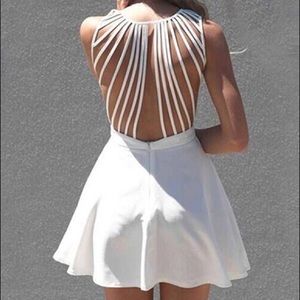 Xenia White Sleeveless Dress Lattice Open Back - S